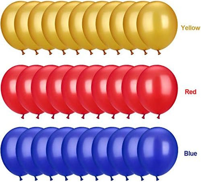 TecUnite 100 Pcs Red Blue Yellow Latex Balloons 13 Inch Colorful Round Balloons for Wedding Birthday Festival Racing Car Poker Card Party Decoration