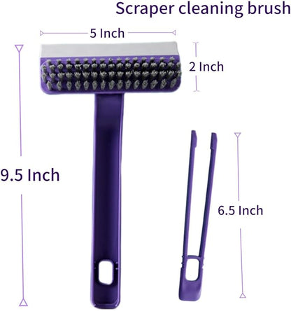 Multi-Purpose Cleaning Brush Stiff-Bristle Kitchen Cleaning Brush with Squeegee, Debris Picker and Scraper, Suitable for Bathroom, Floor and Window, Sink, Bathtub and Tile Grout Cleaning Tools