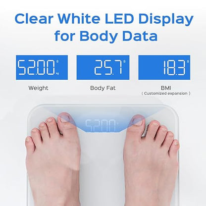 Smart Scale for Body Weight, Digital Bathroom Scale BMI Weighing Bluetooth Body Fat Scale, Body Composition Monitor Health Analyzer with Smartphone App (White 2403)