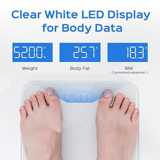 Smart Scale for Body Weight, Digital Bathroom Scale BMI Weighing Bluetooth Body Fat Scale, Body Composition Monitor Health Analyzer with Smartphone App (White 2403)