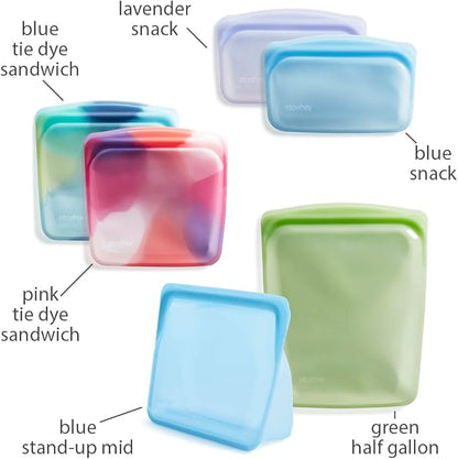 Stasher Premium Silicone Reusable Food Storage Bags, 6-Pack, Tie Dye Multi, Multi-Use Food Storage Bags, Lunch Bag, Travel Containers, BPA Free, Leak-free, Dishwasher-Safe, Eco-friendly