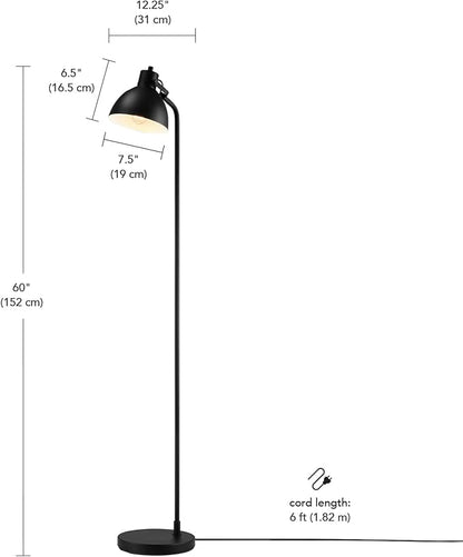 GLOBE Electric 60" Floor Lamp, Matte Black, On/Off Rotary Switch on Socket, 6-Foot Black Cord, Reading Light, Bedroom, Living Room, Home Decor