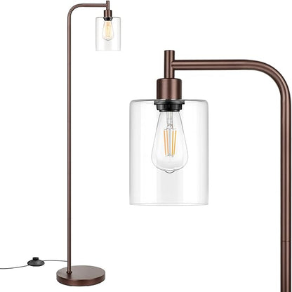 Industrial Floor Lamp with Hanging Glass Shade Oil Rubbed Brown Farmhouse Indoor Pole Light with Edison E26 Base Vintage Rustic Standing Tall Lamp for Living Room Bedroom Office(ST64 Bulb Included)
