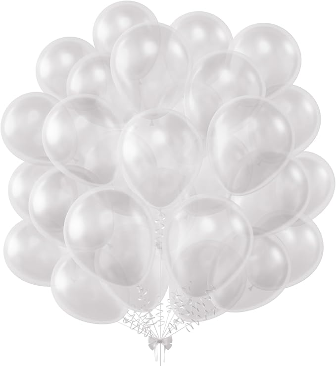 KALOR 12 Inch Clear Balloons, 50 Pcs Latex Helium Balloons for Kid's Birthday Party, Baby Shower, Wedding, Graduate Party Decorations
