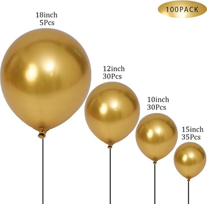 100pcs Metallic Gold Balloons Different Sizes 18 inch +12 inch +10 inch +5 inch Chrome Gold Balloon Gold Latex Balloons for Halloween Christmas Thanksgiving Birthday Party Graduation Baby Shower