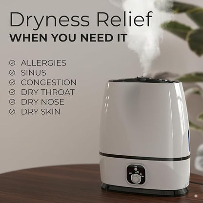 Everlasting Comfort 6L Humidifier Large Room, High Mist Output 50+ HR Runtime Ultrasonic Humidifiers for Bedroom, Easy to Use & Clean for Home, Baby Humidifier, Plants, Congestion, Indoor