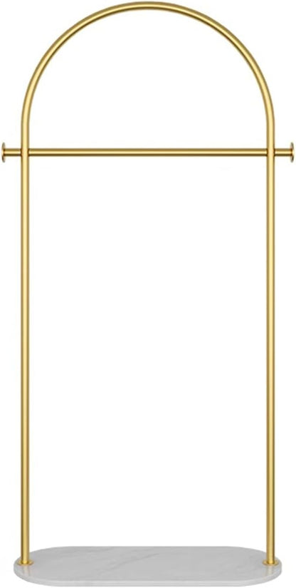 Gold clothing rack with Marble base. metal clothes racks for hanging clothes,heavy duty garment rack,Freestanding Coat Rack with 2 Hooks,for Bedroom, Bathroom, Living Room easy to assemble