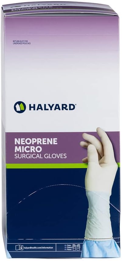 HALYARD Micro Surgical Glove, Neoprene, 5.9 mil Thick, Powder Free, Sterile, Cream