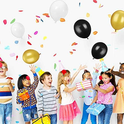 TecUnite 100 Pcs Black Gold White Latex Balloons 13 Inch Colorful Round Balloons for Birthday, Wedding, Gold Theme Party Graduation Decorations
