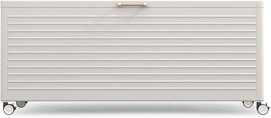 MIRADOR 281 Gallon Outdoor Storage Box Waterproof, Metal Deck Box with wheels for Patio Furniture, Garden Tools, Outdoor Cushion, Latte