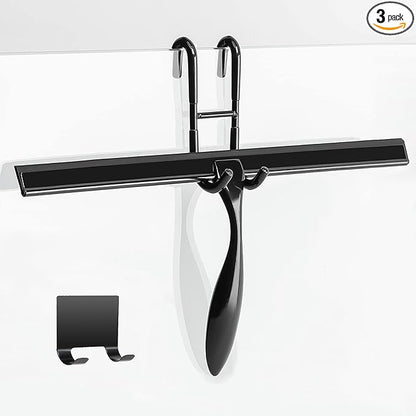 Simtive 14-Inch Shower Squeegee Set, Includes Shower Door Hook and Adhesive Hook, Squeegee for Shower Doors, Mirror and Window, Black