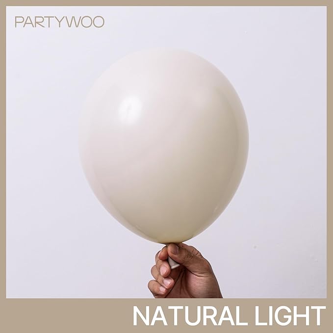 PartyWoo White Sand Balloons 50 pcs 12 Inch Beige Cream Ivory Latex Balloons for Wedding Bridal Graduation Baby Shower Gender Reveal Safari Birthday Party Decorations White-F12
