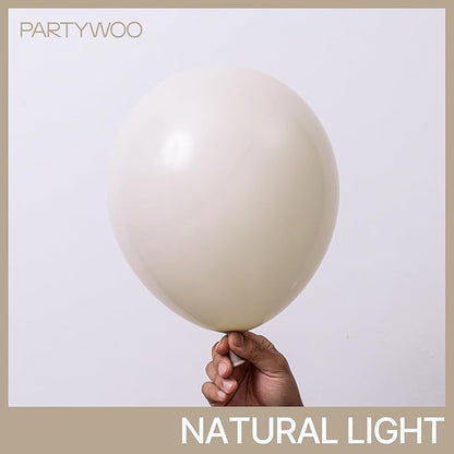 PartyWoo White Sand Balloons 50 pcs 12 Inch Beige Cream Ivory Latex Balloons for Wedding Bridal Graduation Baby Shower Gender Reveal Safari Birthday Party Decorations White-F12