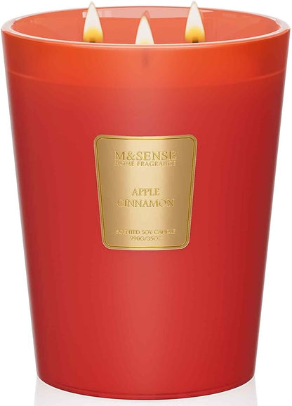 M&SENSE Apple Cinnamon Scented Candle 35oz 150H Burn Time Long Lasting, 3-Wick Natural Aromatherapy Candle Highly Scented, Home Fragrance Housewarming Gifts