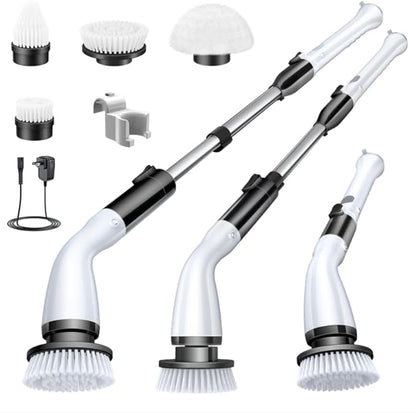 LABIGO Electric Spin Scrubber LA1 Pro, Cordless Spin Scrubber with 4 Replaceable Brush Heads and Adjustable Size Extension Handle Power Full Cleaning Brush for Bathroom Floor (Deep Black)