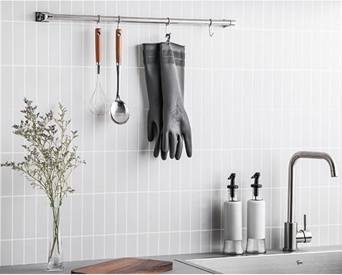 HOMSSEM Dishwashing Gloves with Hanging Hooks 2Pairs of Dish Gloves Latex Navy, Gray Rubber Gloves for Cleaning