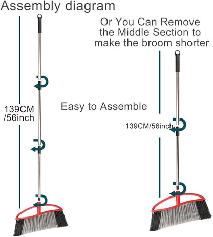 3-Pack Indoor Outdoor Broom Set with Soft & Stiff Bristles, Heavy Duty Sweeping Angle Broom for Corners, Long Handle for Garage, Warehouse, Concrete & Tile Floors
