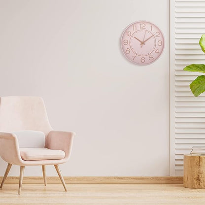 HZDHCLH 10 inch Small Wall Clocks Battery Operated,Silent No Ticking Clock for Wall,Modern Quartz Wall Clock for Living Room Bedroom Kitchen Office School Classroom Decor (Pink& Rosegold)
