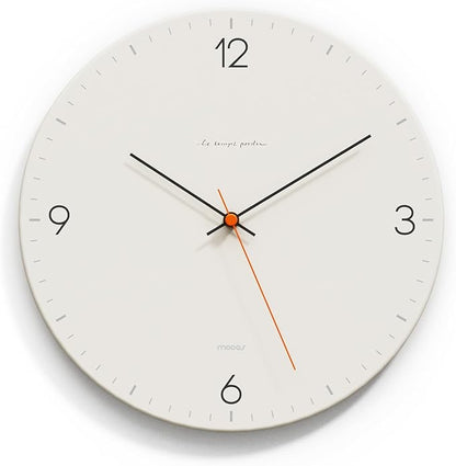 mooas Flatwood Wall Clock,12" Non-Ticking Sweep Movement Decorative Battery Operated Wall Clock for Home Living Room Kitchen Bedroom Office School (Simple Cream)