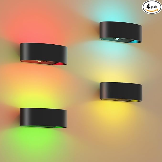 Motion Sensor Wall Light, 5000mAh Rechargeable Battery Operated Motion Sensor Light Indoor with Remote, RGB and 3 Colors Dimmable, Wireless Wall Sconces for Hallway, Living Room, Stair, bedroom