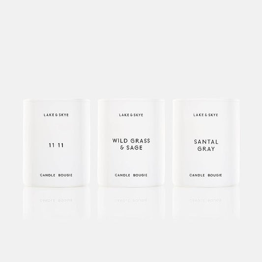 Lake & Skye Mini Votive 3 Piece Candle Set - Includes 11 11, Wild Grass & Sage, and Santal Gray - 1.85 oz Each