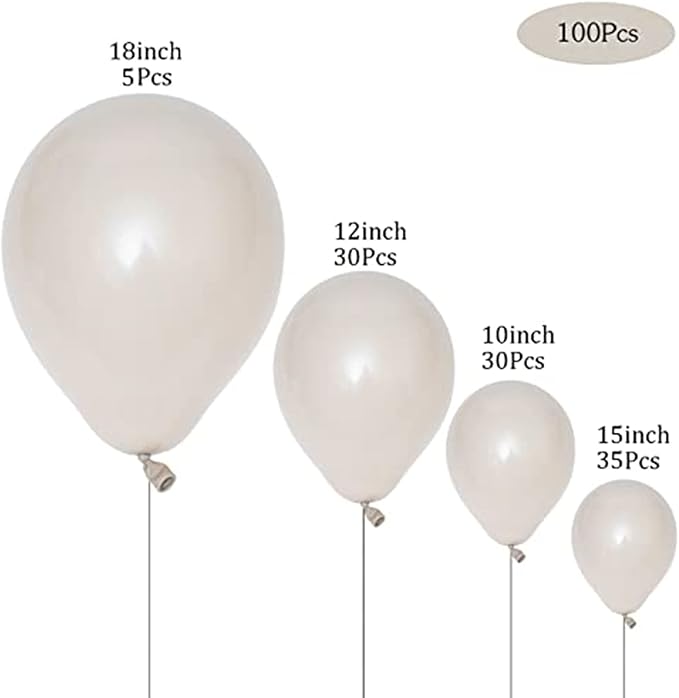100pcs Sand White Balloons - 18 inch, 12 inch, 10 inch & 5 inch Party Nude White Balloons for Birthday, Baby Shower, Wedding & More