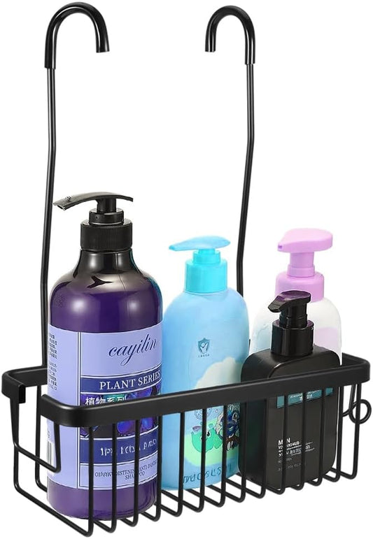 Shower Hanging Caddy, No Drill Shower Shelf, Heavy Duty Aluminum Organizer Basket, Bathroom Storage for Shampoo, Soap & Toiletries, Black