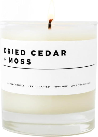 True Hue | Luxury Highly Scented Candle | Premium Soy Wax Blend | 7.75 oz | 40-50 Hour Burn Time | Cotton Wick | Natural Candles | Glass (Dried Cedar + Moss)
