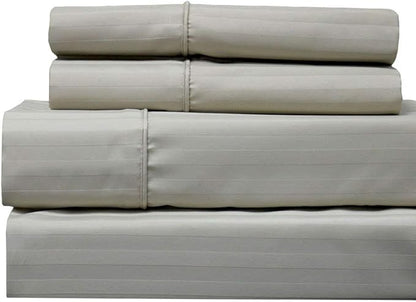 Royal Hotel Bedding 620-Thread-Count Pillowcases Set, Wrinkle-Free Cotton-Blend Pillow Cases, Sateen Striped, King Size, Beige