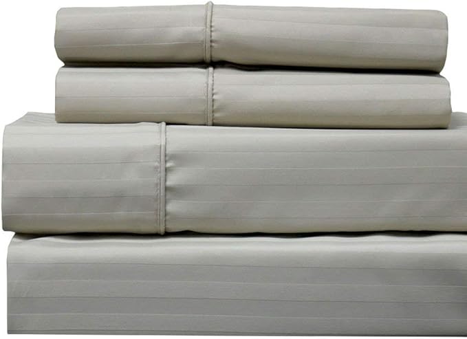 Royal Hotel Bedding 620-Thread-Count Sheet Set, Wrinkle-Free Cotton-Blend Sheets, Sateen Striped, Extra-Deep-Pocket, California King Size, Beige