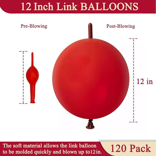 Dark Red Link Balloons 12 Inch 120 Pcs Latex Quick Linking Balloon for Birthday Wedding Party Festival Decorations