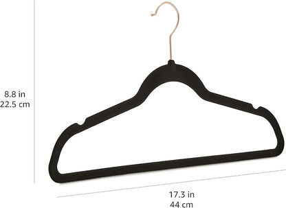 Amazon Basics Slim, Velvet, Non-Slip Suit Clothes Hangers, Black/Rose Gold - Pack of 50