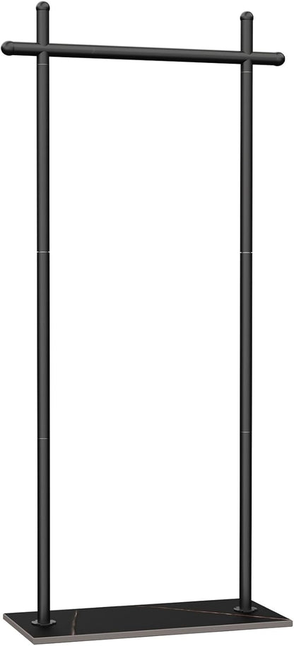 Coat Rack Freestanding with Natural Rock Base, Metal Coat Hanger Stand, Industrial Garment Rack, Clothes Tree for Bedroom Living Room Office To Hang Clothes, Hats, 68.9in, Black, Large