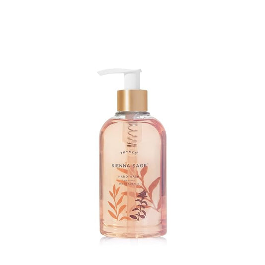 Thymes Moisturizing Hand Wash Soap with Pump - Luxury Hand Soap Gently Cleanses & Moisturizes - Skin Care with Glycerin & Calendula - Comforting, Warm Fragrance (Sienna Sage, 8.25 oz)