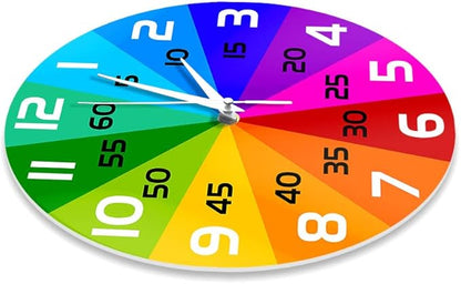 15 Inch Rainbow Color Wheel Telling Time Teaching Clock, Learn to Tell Time Educational Wall Clock Silent Non Ticking Battery Operated for School Classroom Kids Students Back to School Gifts