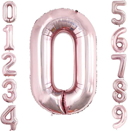 GOER Rose Gold Foil Balloons Number 0 for 10th 20th 30th 40th 50th 60th 70th 80th 90th 100th Birthday Party Supplies Anniversary Decorations(3 pcs,42 inch,32 inc,16inch)