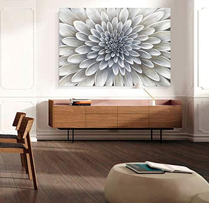 Yihui Arts White Flower Canvas Wall Art - Floral Artwork Print with Embellishment for Calm and Aesthetic Bedroom Decor