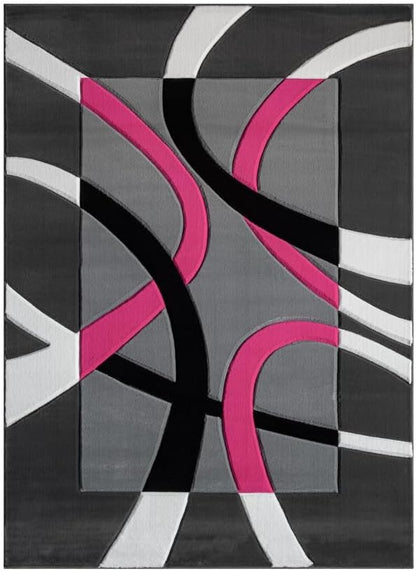 Ultra Soft Area Rug Hand Carved - Modern Abstract Design for Indoor Living Room & Bedroom - Stain Resistant, Easy to Clean - (2'7''x7, Pink)