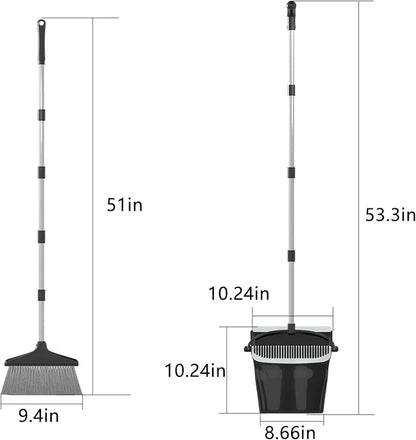 Broom with Dustpan Combo Set 54" Long Handle Angle Broom and Dust Pan for Home Office Cleaning Sweeping (Black and Grey)