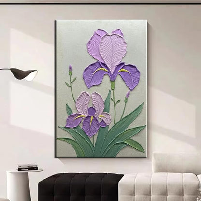 Purple Iris Flowers Textured Wall Art, Original Acrylic Painting, Floral Home Decor