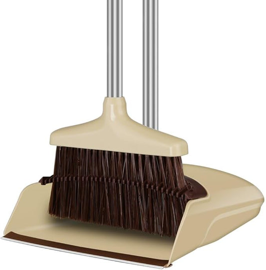 FGY Broom and Dustpan Set Stand Up Broom and Dust Pan Combo for Dog Cat Pets Home Use (Brown)