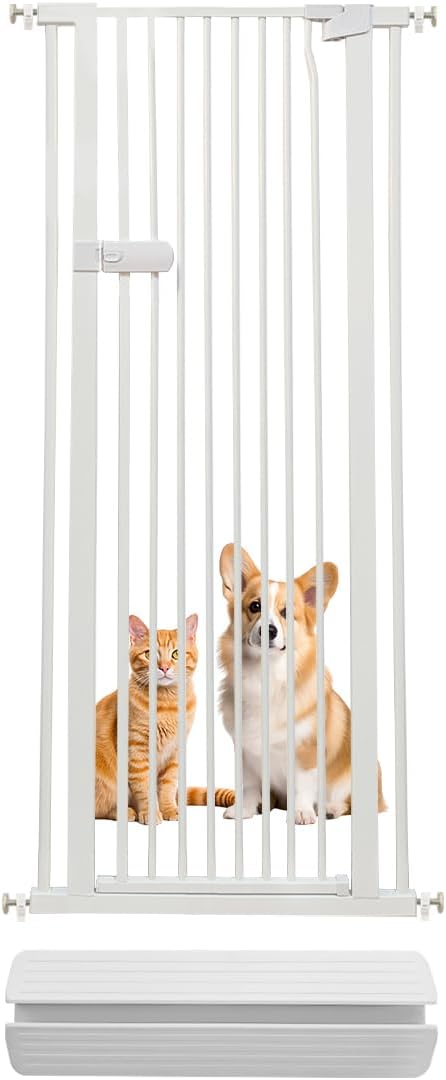 Lumizone Extra Tall Cat Gate 55.12" High Pressure Mounted Extra Wide 2025 New (17 Sizes) 1.37" Gap No Drilling Auto-Close One-Handed Operation Tall Pet Gate for Dogs(White, 55.12" H x 26.18"-29.91" W)