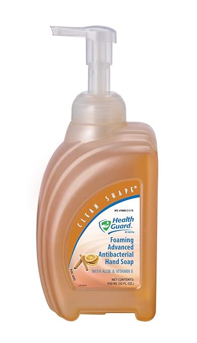 Health Guard 21314 Foaming Advanced Antibacterial Hand Soap, 950 mL Clean Shape Pump Bottle, Amber with Citrus Spice Scent (Pack of 4)