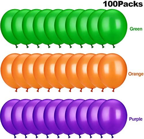 TecUnite 100 Pcs Orange Purple Green Latex Balloons 13 Inch Colorful Round Balloons for Halloween Wedding Birthday Racing Car Poker Card Party Decoration