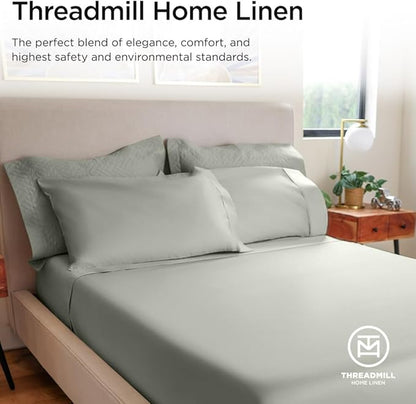 Threadmill Luxury 800 Thread Count Queen 100% Cotton Sheets - Moonrock Grey Sateen Weave Bed-Sheets, Better Than Egyptian Cotton,4 Pc Solid Soft Bed Set, Fits 16" Deep Pocket