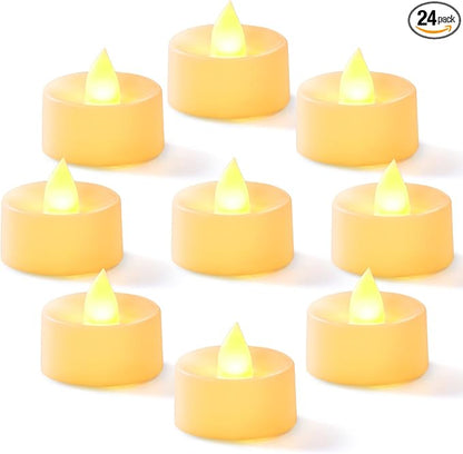 Homemory 24-Pack Flameless LED Tea Lights Candles Battery Operated, 200+Hour Fake Electric Candles TeaLights for Votive, Halloween, Ofrenda, Diya, Wedding Centerpiece Table Decor, Funeral, Christmas