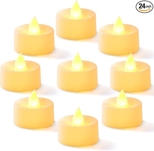 Homemory 24-Pack Flameless LED Tea Lights Candles Battery Operated, 200+Hour Fake Electric Candles TeaLights for Votive, Halloween, Ofrenda, Diya, Wedding Centerpiece Table Decor, Funeral, Christmas