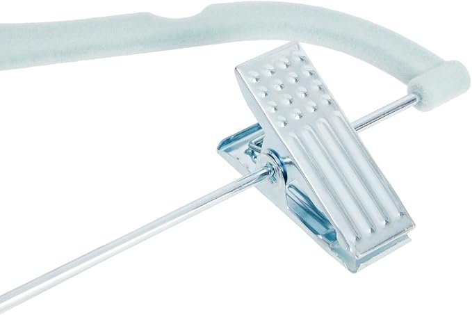 Juvale 24-Pack Light Blue Velvet Hangers for Baby & Kids Clothes with Clips – 360° Swivel Hook, Anti-Slip Space-Saving Design for Pants, Tank Tops, Skirts (12×8 in Baby Hanger)