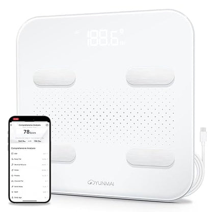 Yunmai Smart Scale for Body Weight, Digital Bathroom Scale with BMI, Body Fat, Muscle Mass, Bluetooth Body Fat Scale, 13 Body Composition Scale Apple Health Compatible, Rechargeable 400lb