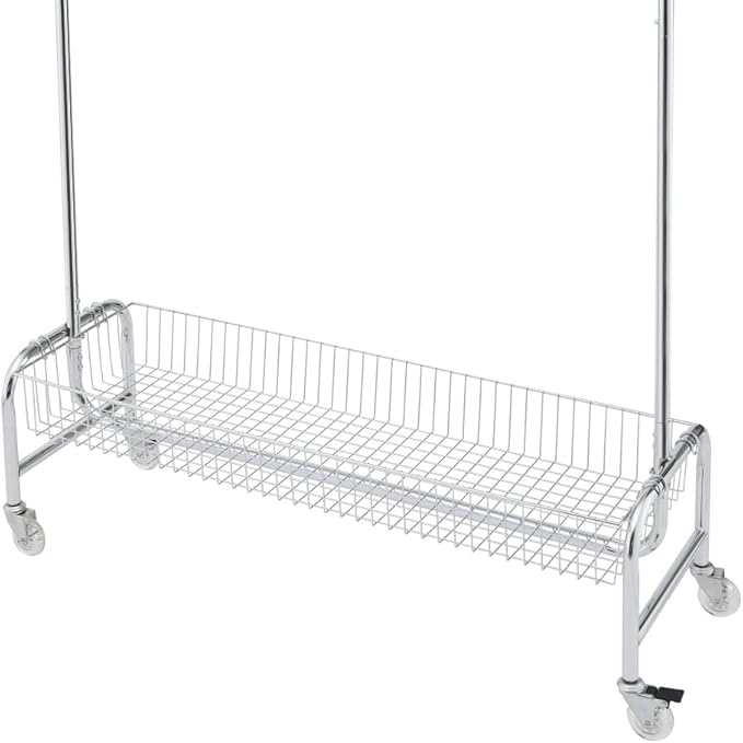 Garment Rack with Basket & Wheels, Rolling Clothes Rack for Hanging, Organizing, and Transporting Clothes at Home or Laundry Room